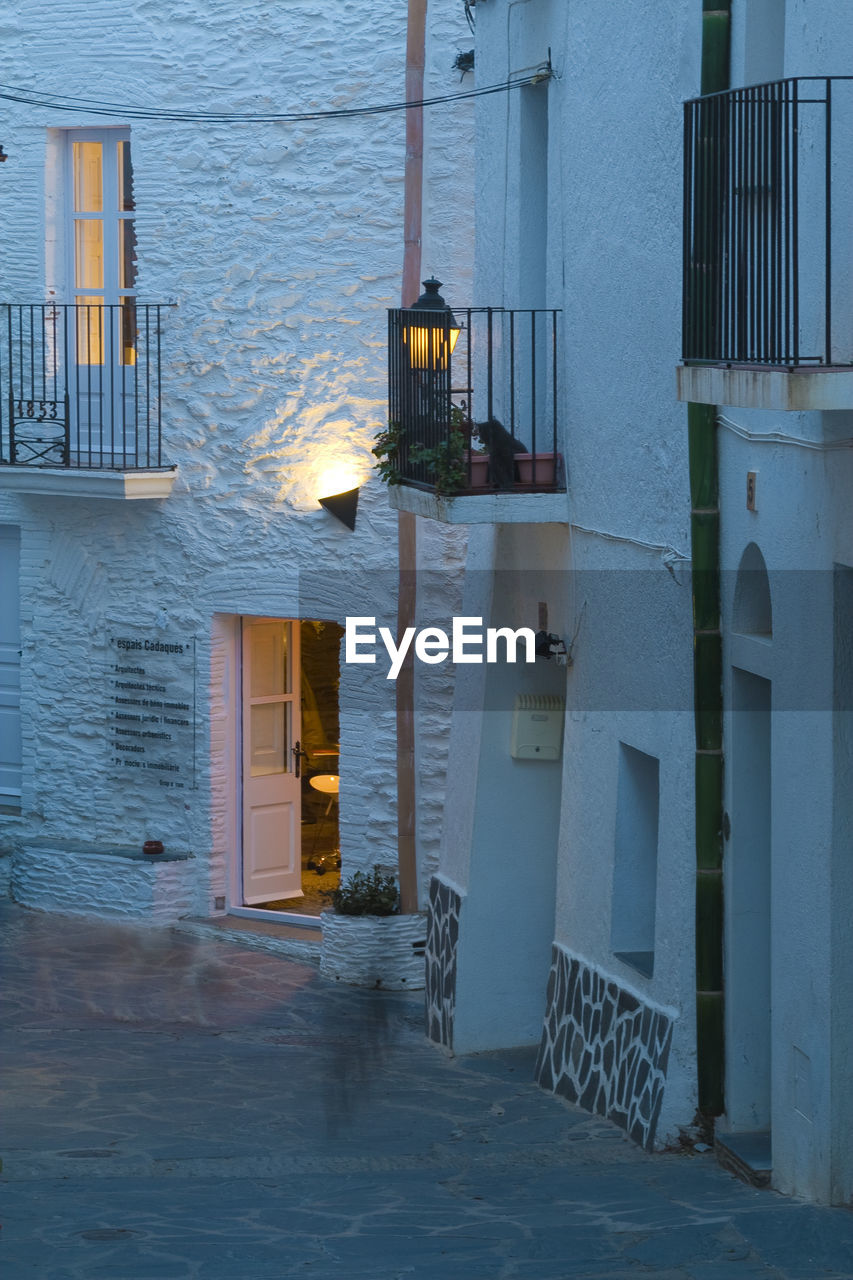 Night scene of a narrow street. cadaquès. alt empordà. girona province. spain.