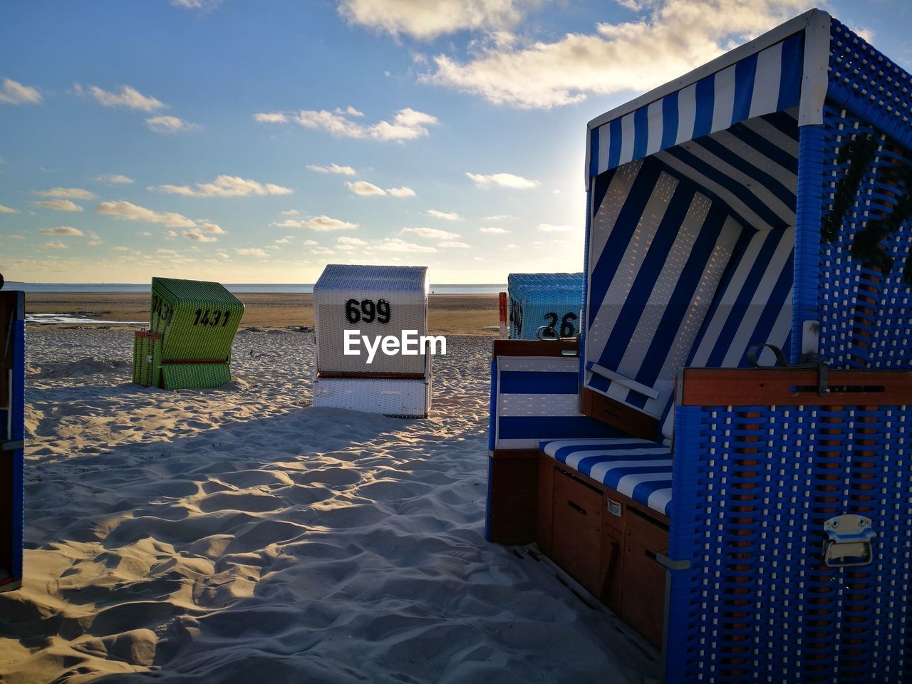 HOODED BEACH CHAIRS ON SHORE