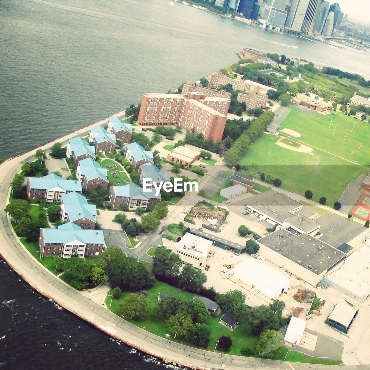 High angle shot of houses by the sea