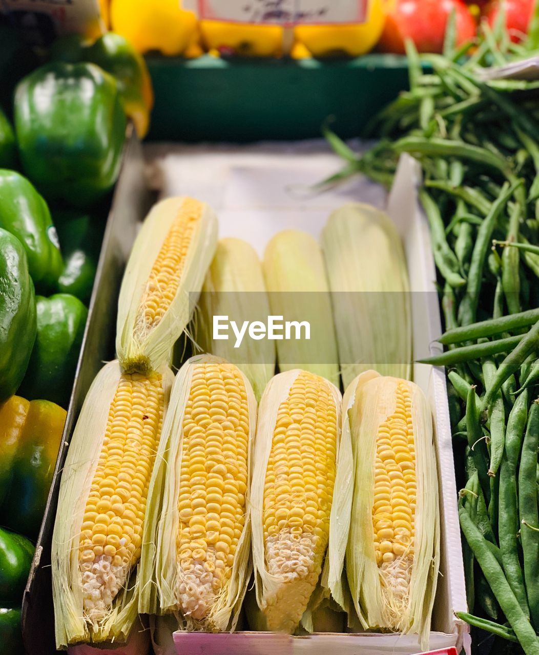 High angle view of vegetables for sale at market stall