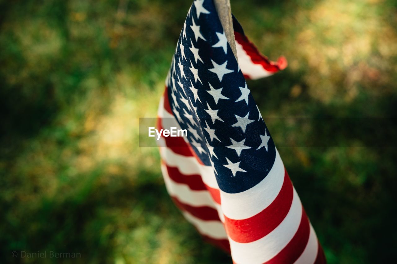 High angle view of american flag against field