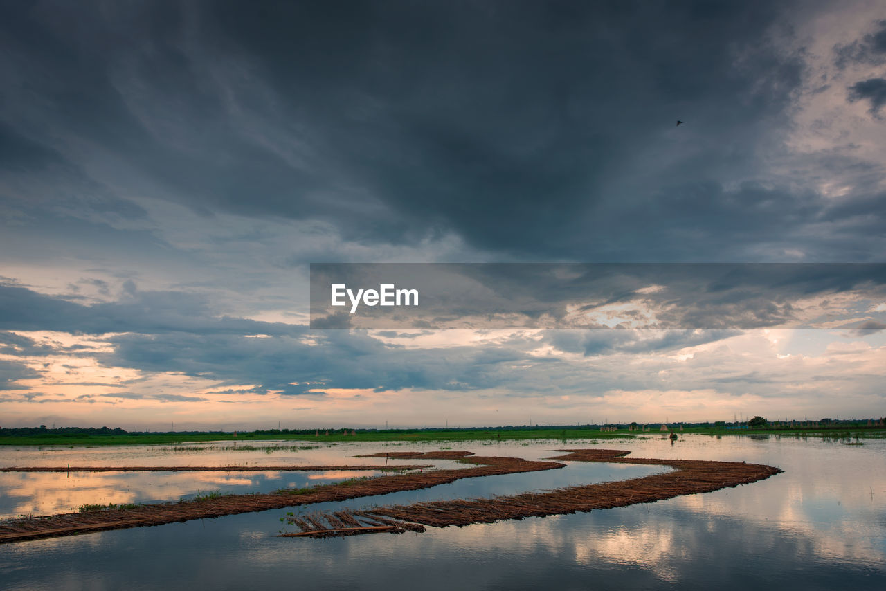 Scenic view of lake against sky during sunset