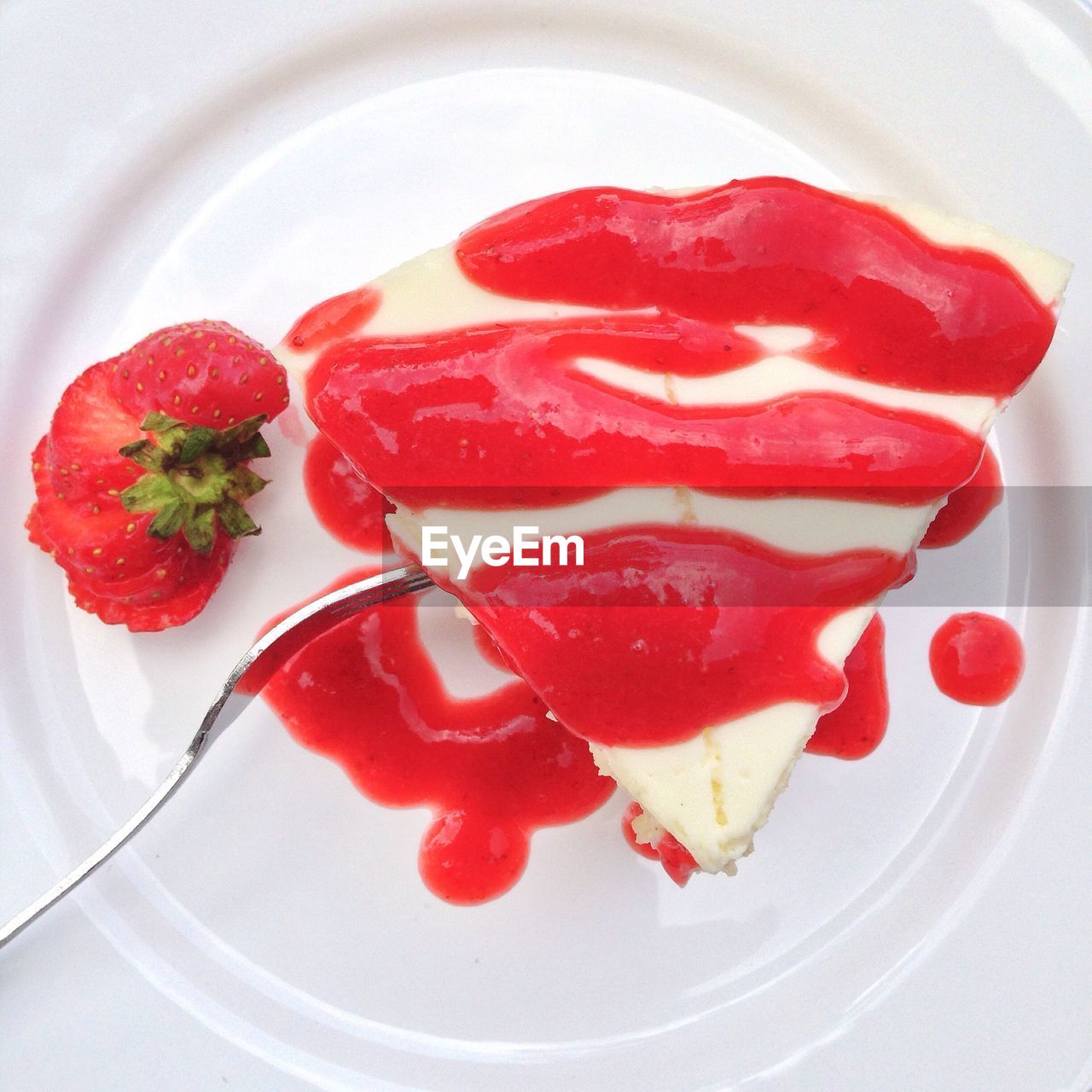 High angle view of strawberry cake in plate