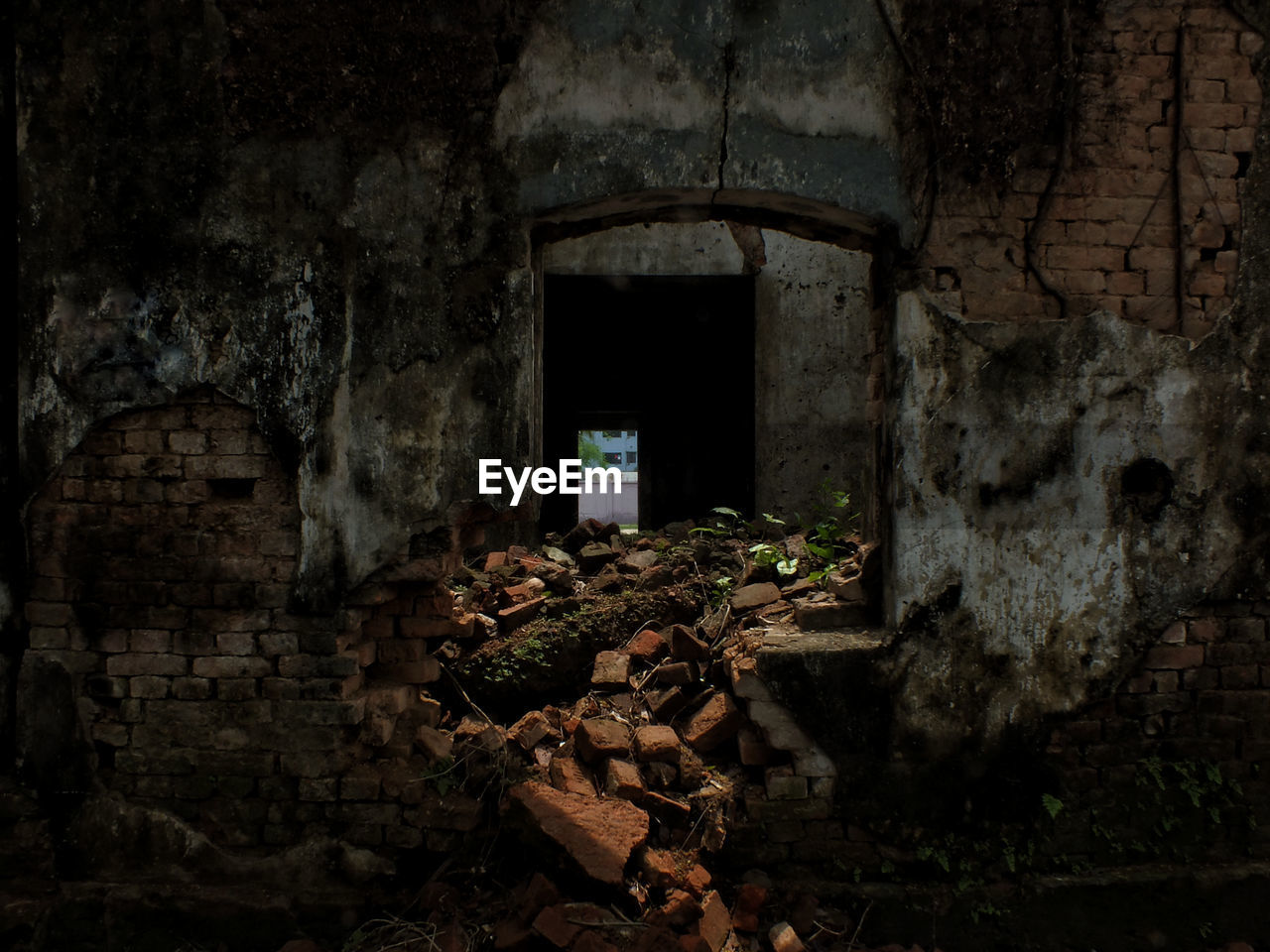 Damaged wall of old building