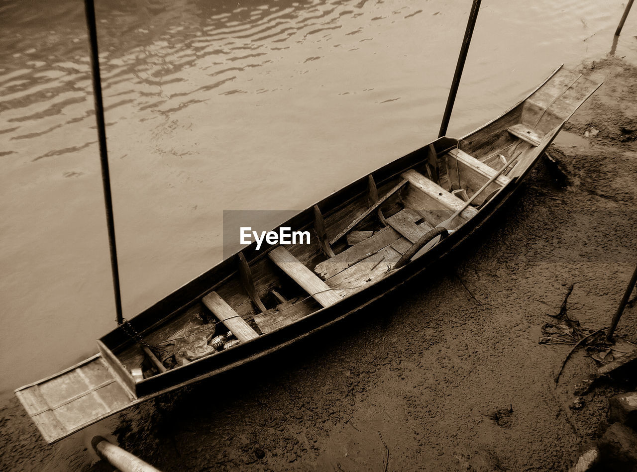 High angle view of boats moored on sea