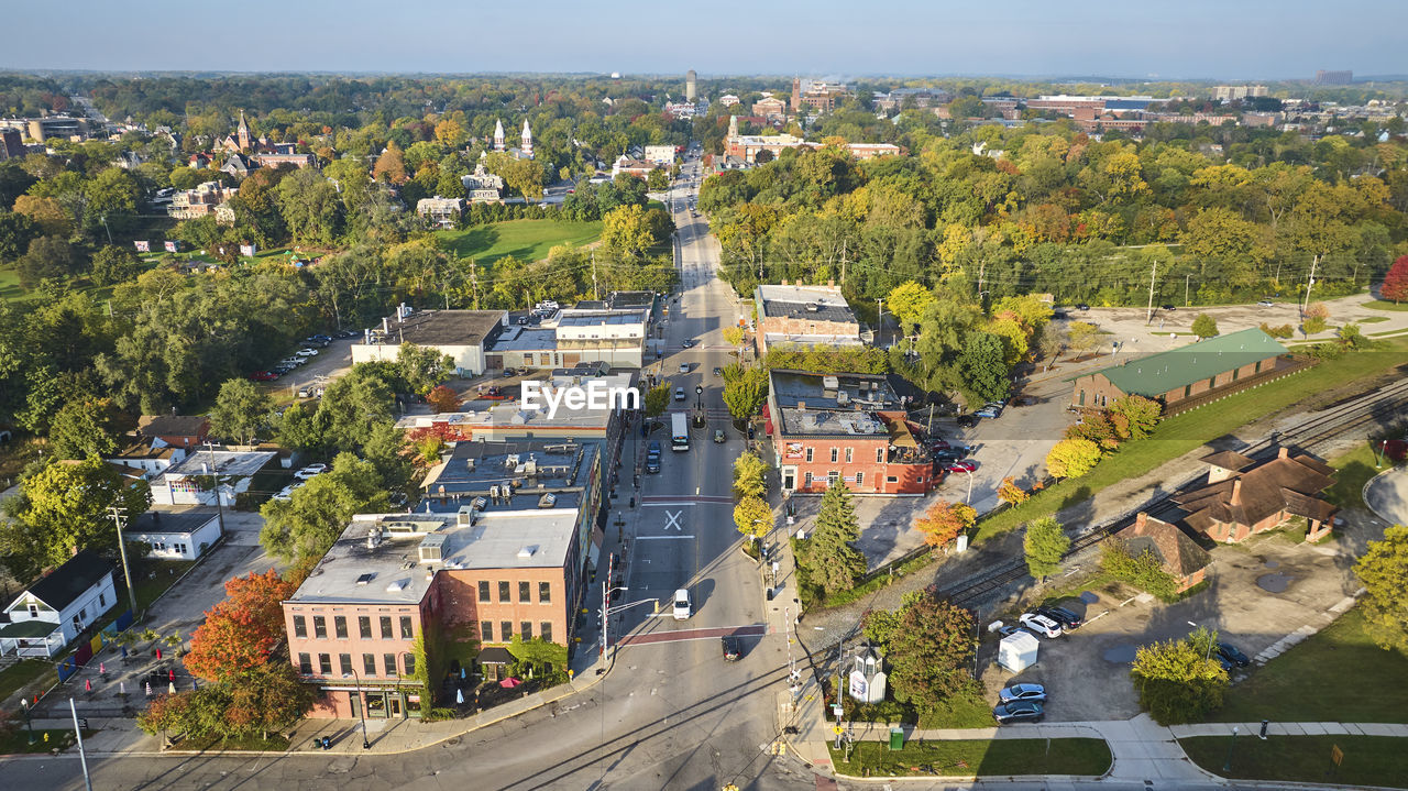 high angle view of townscape against sky