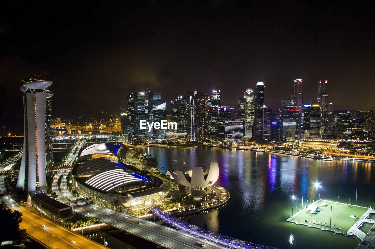 HIGH ANGLE VIEW OF ILLUMINATED CITY