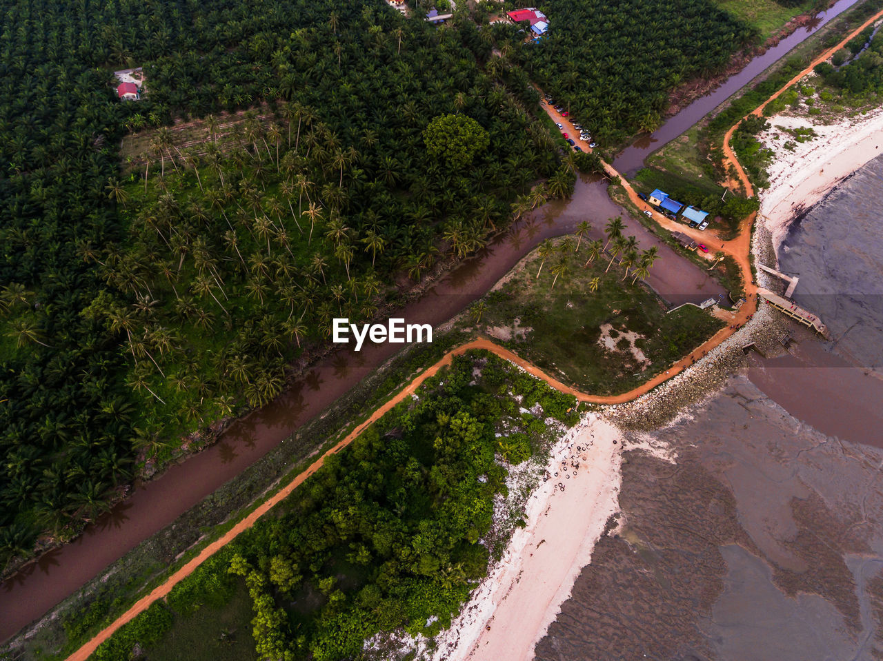 Aerial view of canal amidst trees