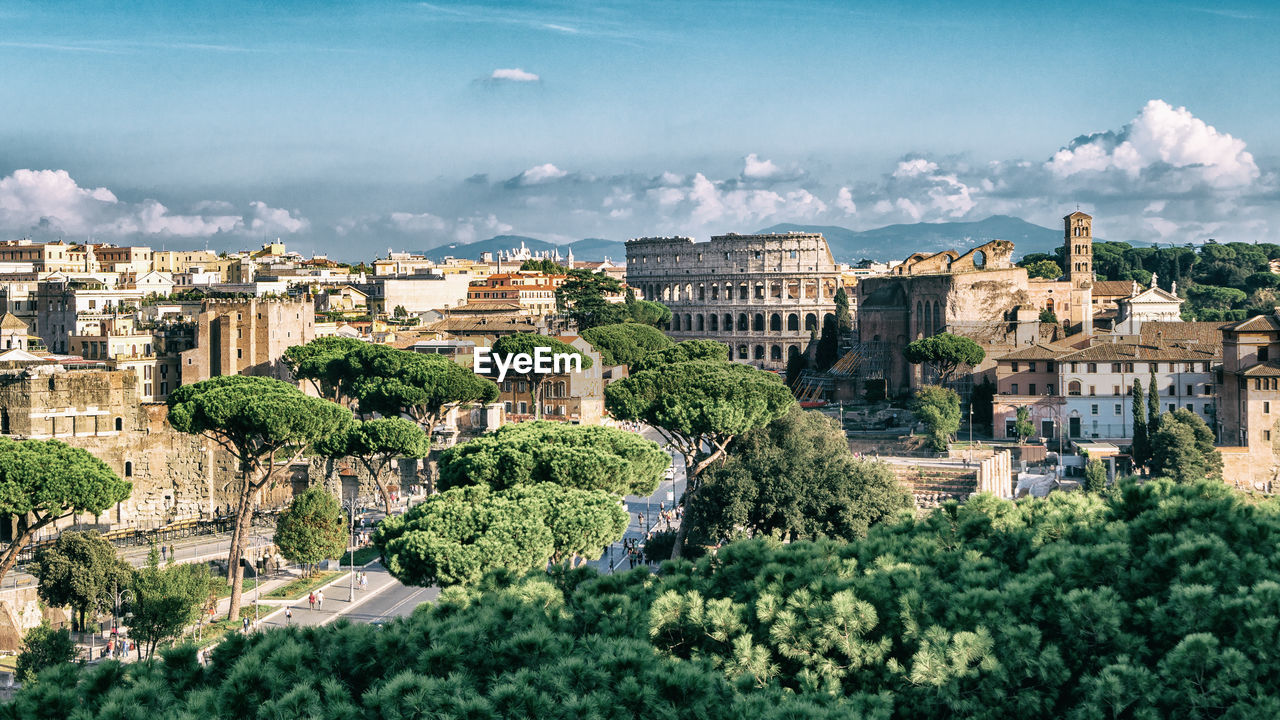 PANORAMIC VIEW OF TREES AND BUILDINGS IN CITY