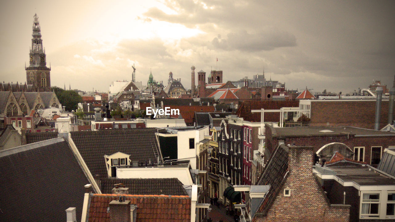 High angle view of buildings in city