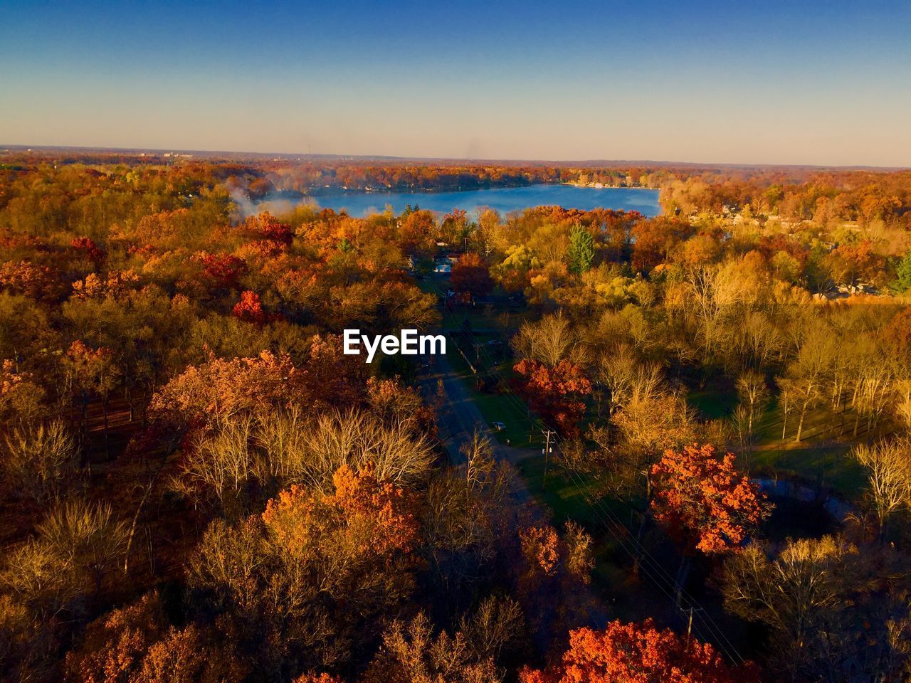 Scenic view of autumn trees against clear sky