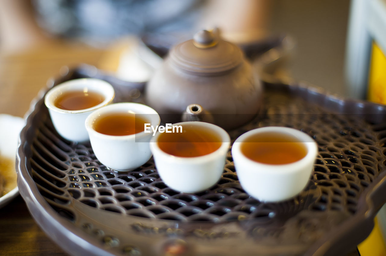 Close-up of coffee served on table