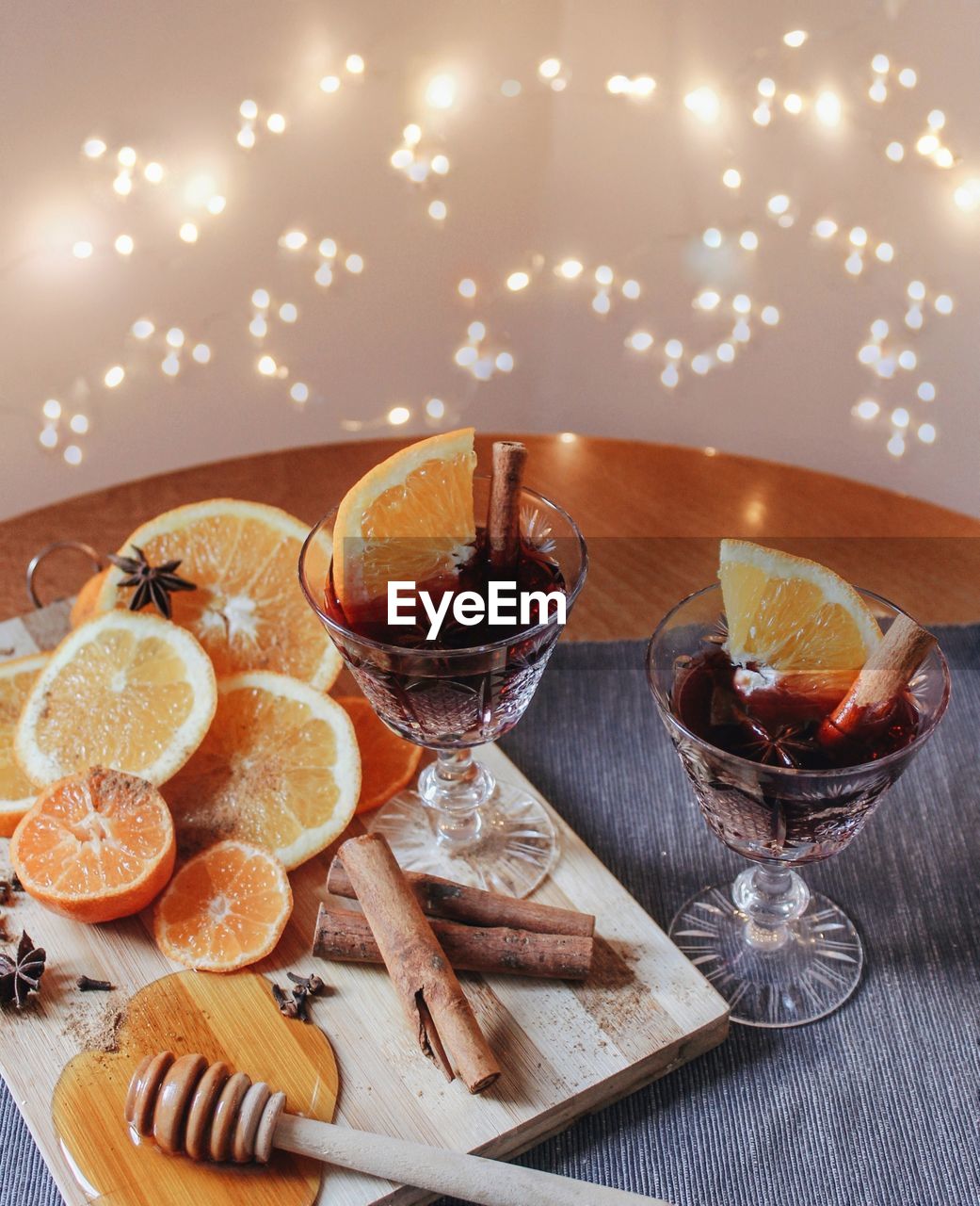 High angle view of drink in glasses on table