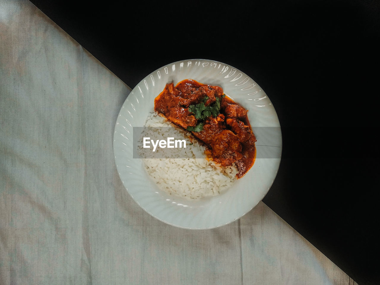 High angle view of meal served on table