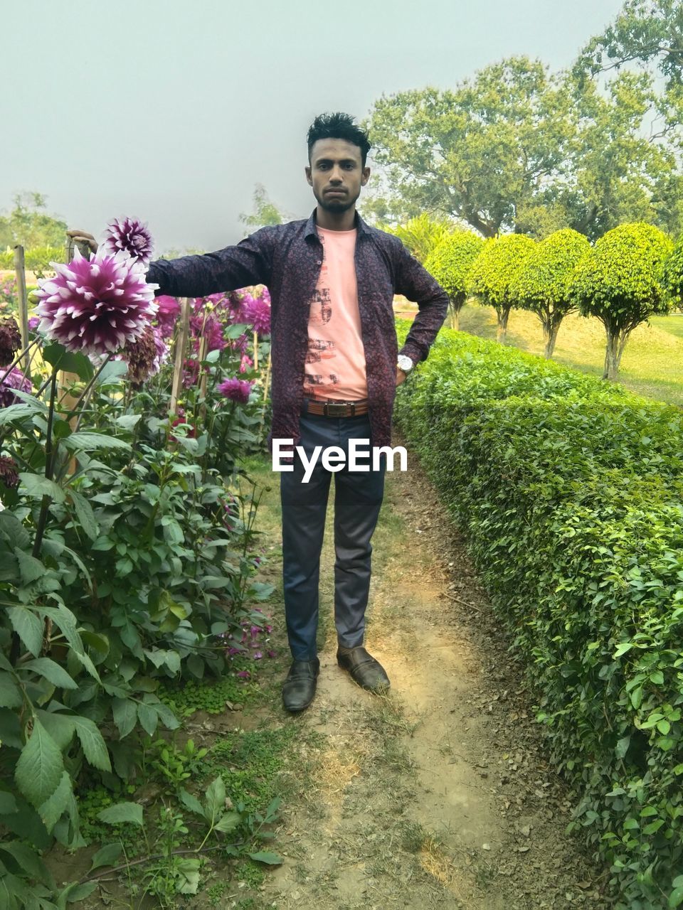 plant, one person, agriculture, growth, nature, front view, full length, flower, adult, standing, casual clothing, flowering plant, looking at camera, portrait, day, lifestyles, men, leisure activity, young adult, beauty in nature, freshness, outdoors, green, sunglasses, farm, glasses, smiling, field, sky, shrub, rural scene, crop, landscape, clothing, fashion, happiness, garden, plantation, land, gardening