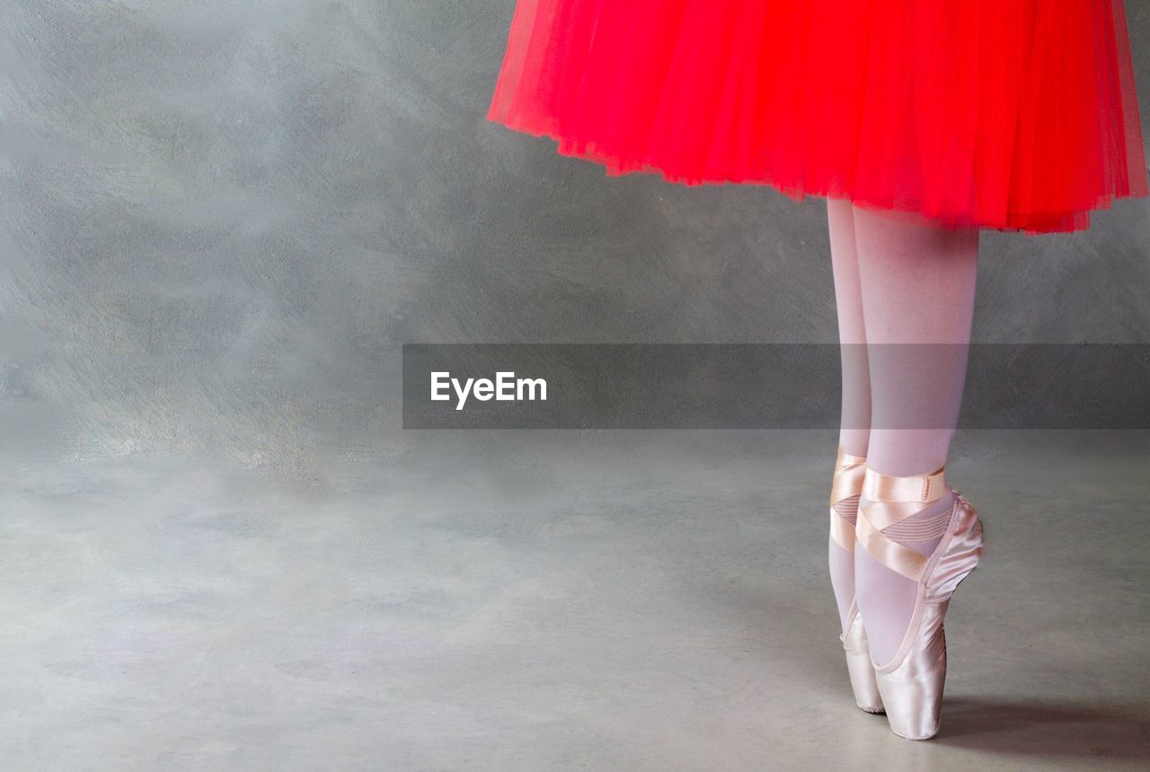 Low section of ballet dancer standing on floor