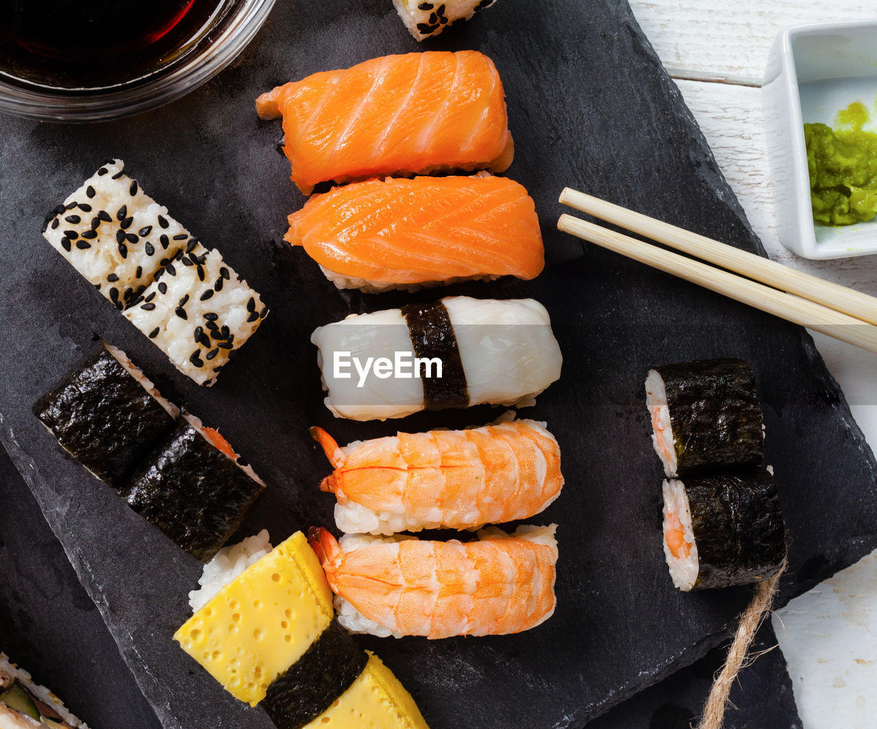 High angle view of sushi on a plate