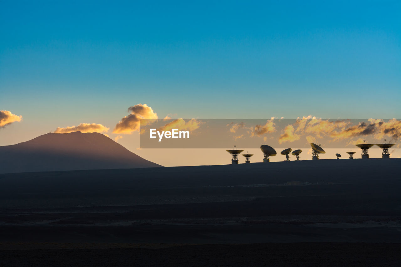 Radio telescopes antennas in the high andean plateau of the atacama desert