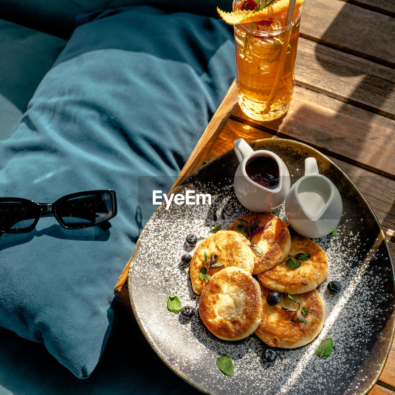 high angle view of breakfast on table