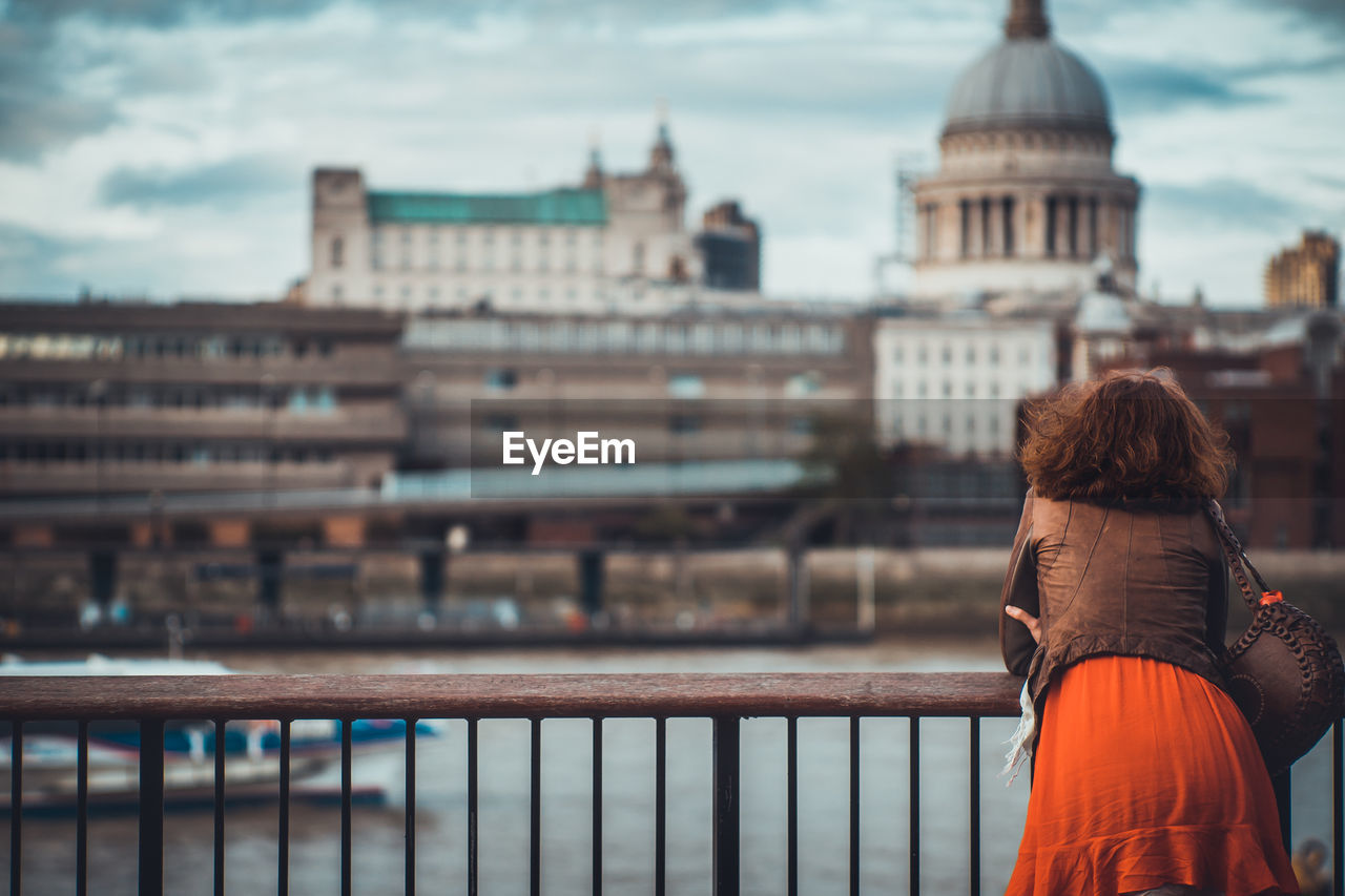 Rear view of woman looking at st paul cathedral