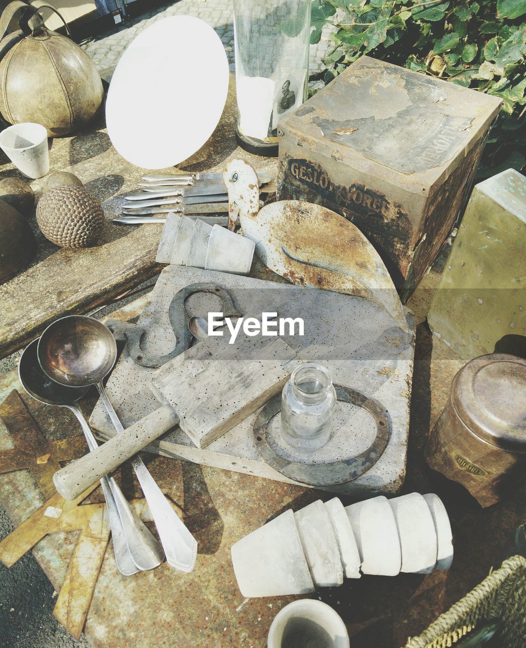 Close-up of old kitchen utensils