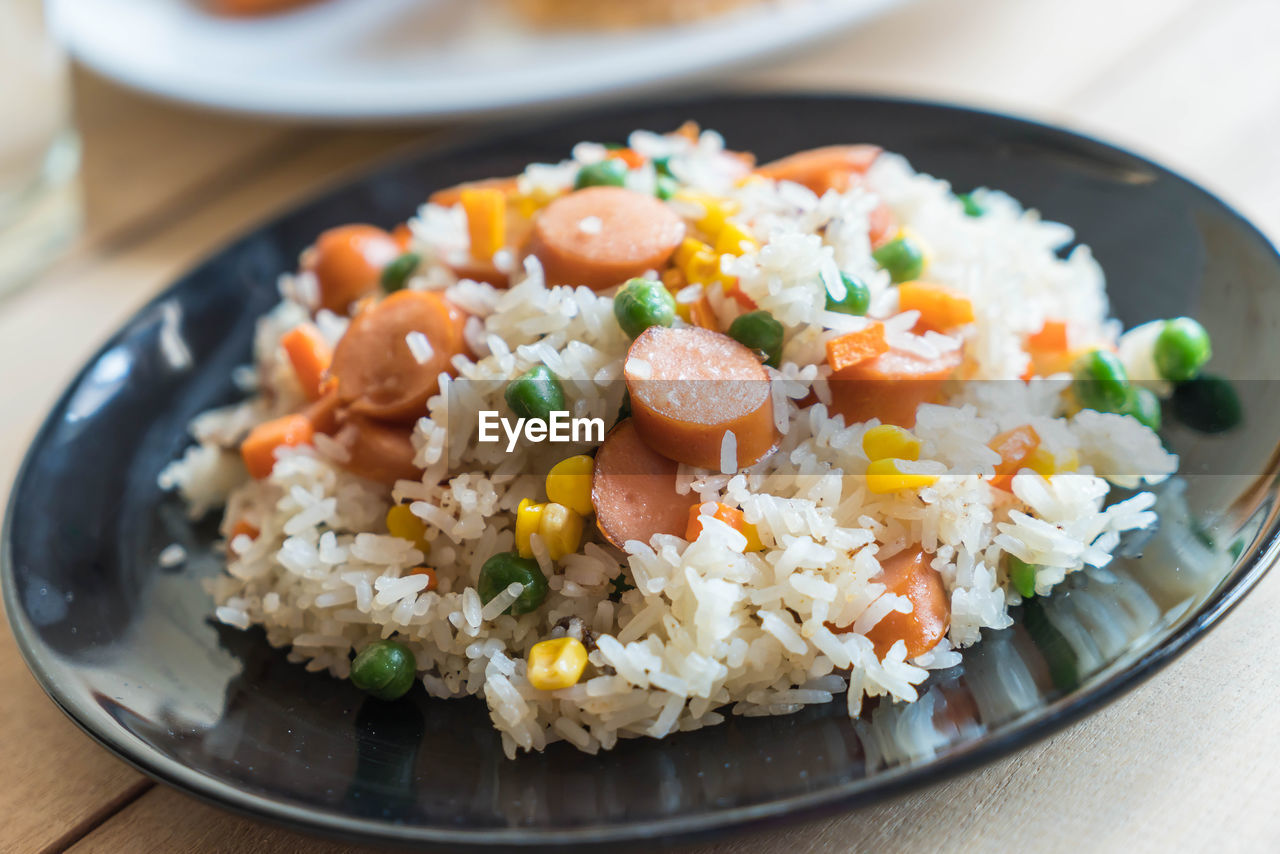 high angle view of food in plate on table