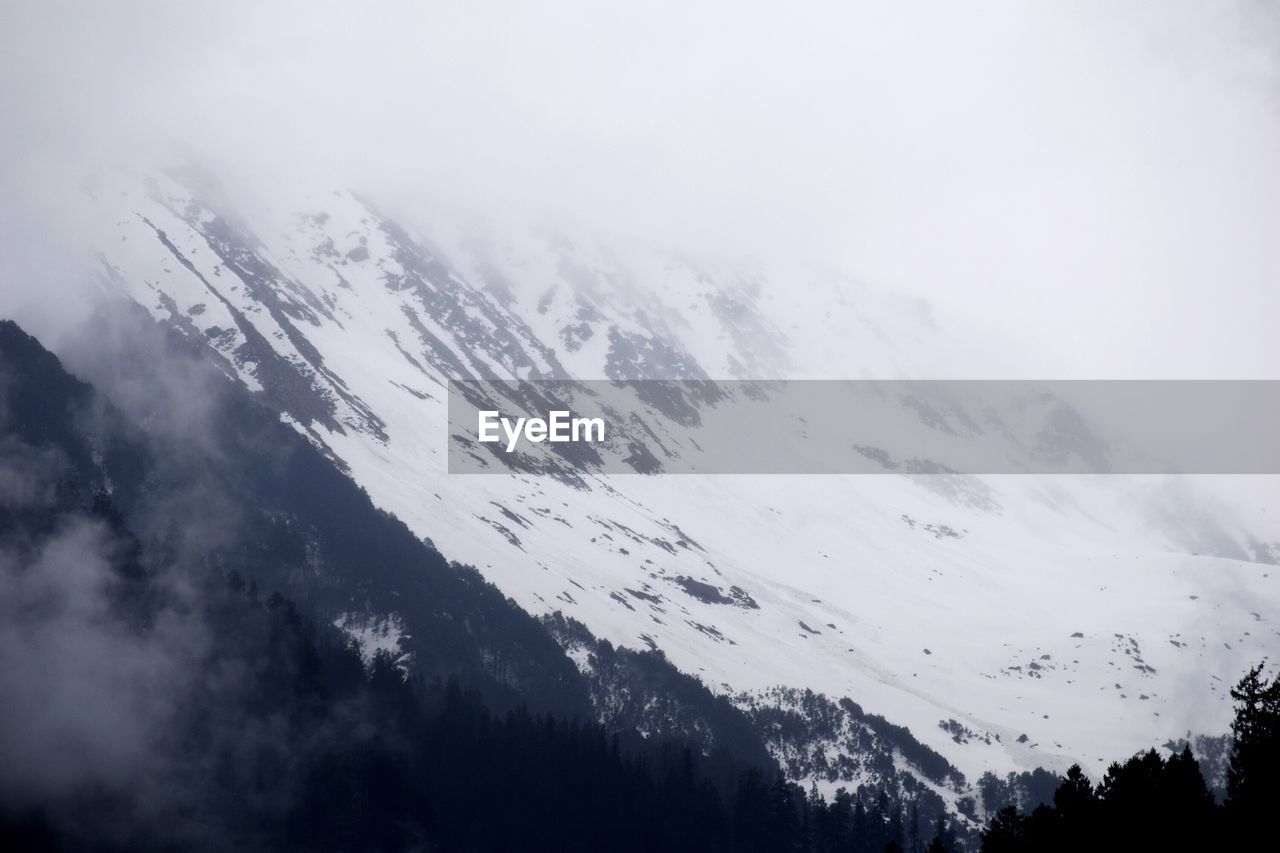 Snow covered landscape against clear sky