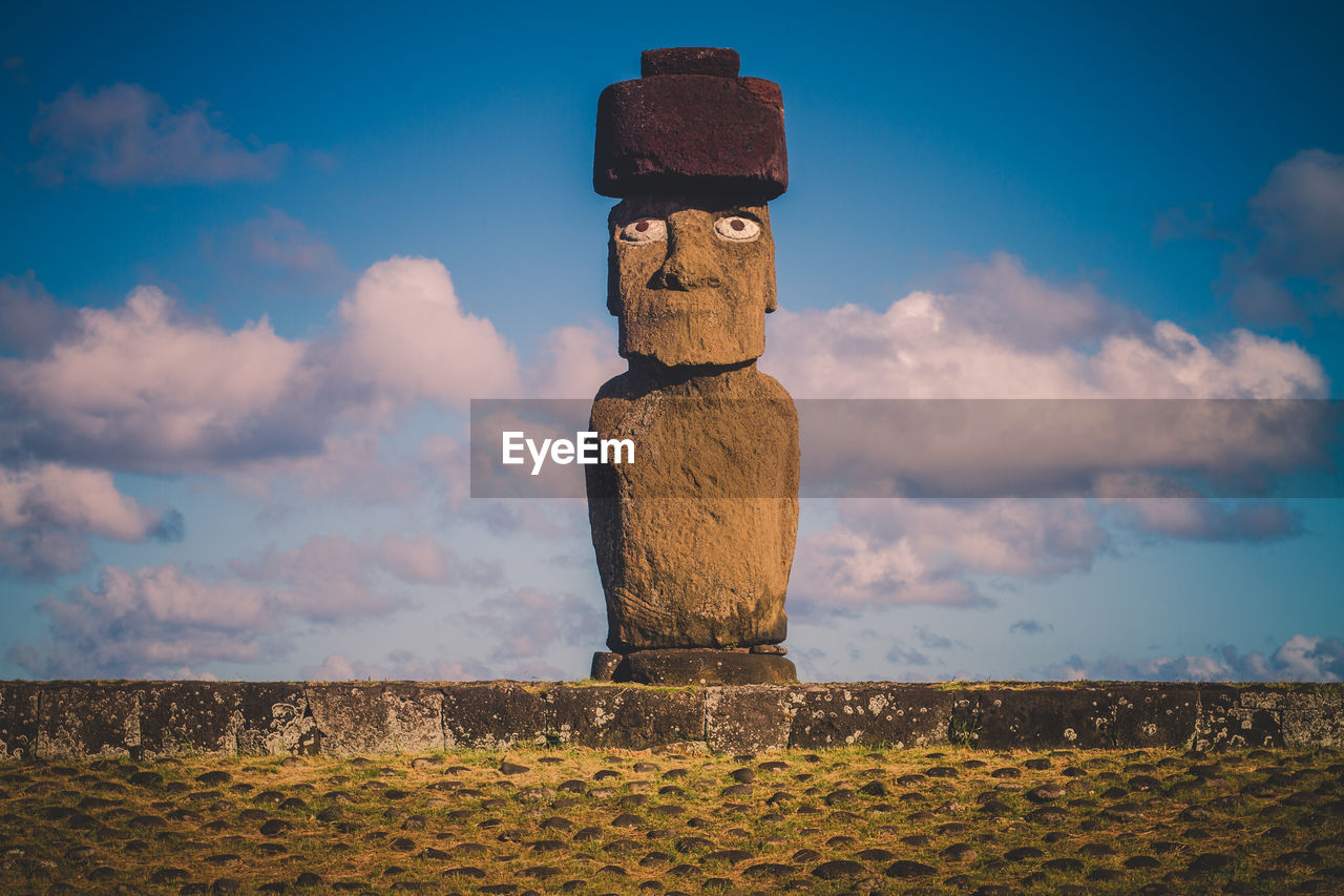 sky, cloud, nature, horizon, no people, land, rock, monument, statue, morning, landscape, human representation, blue, temple, representation, sculpture, desert, environment, outdoors, architecture, sea, creativity, sand, scenics - nature, travel destinations, history