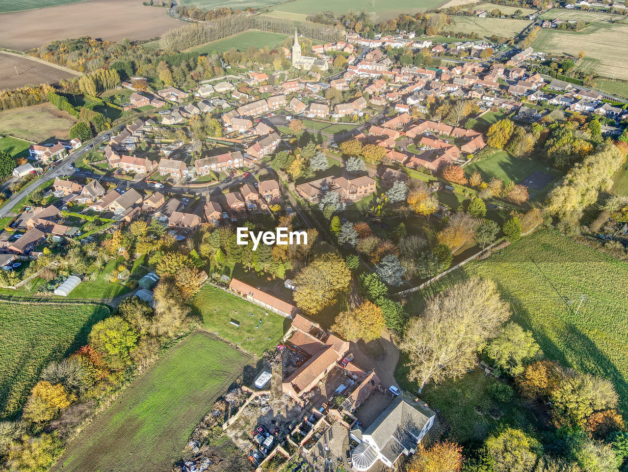 Drone view of ottringham village, east yorkshire, uk