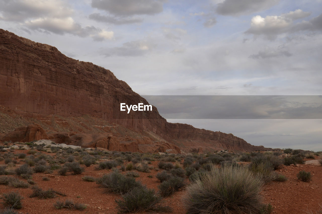 Twilight light and red desert soil near halls divide in capitol reef.