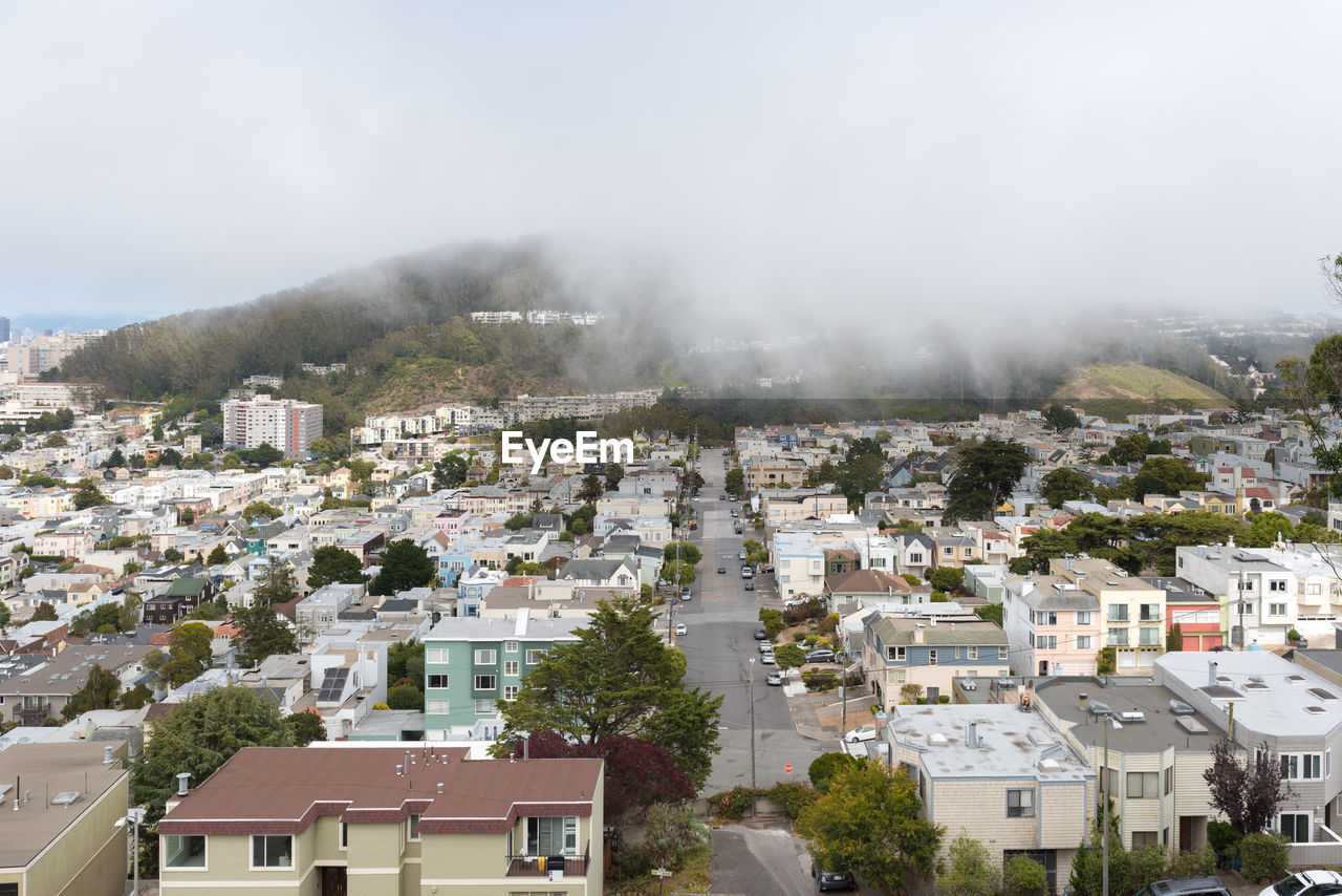 High angle view of buildings in city