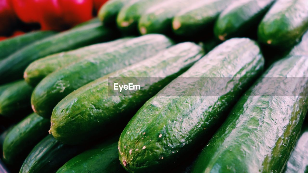 Close-up of cucumbers for sale at market