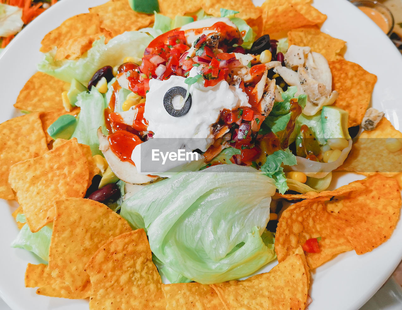 HIGH ANGLE VIEW OF FOOD IN PLATE