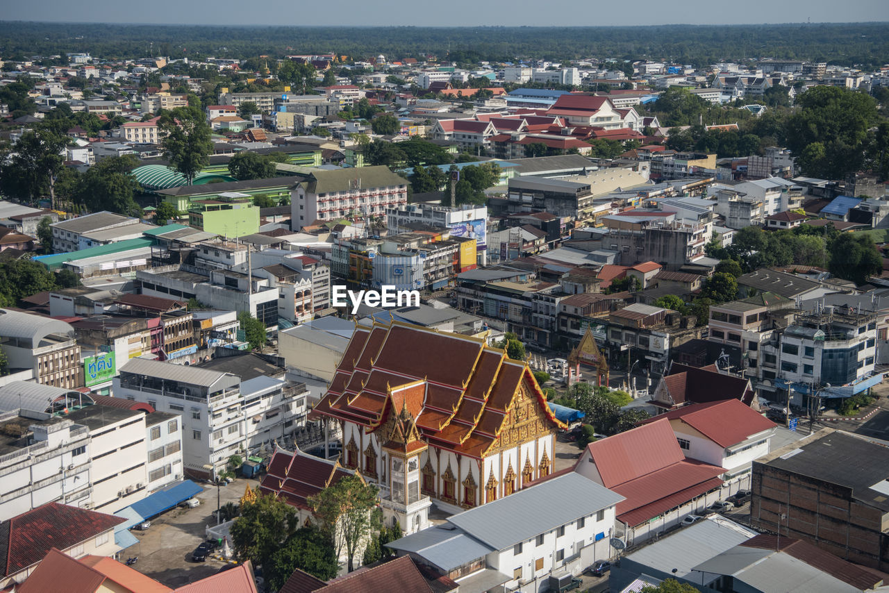 high angle view of townscape against sky