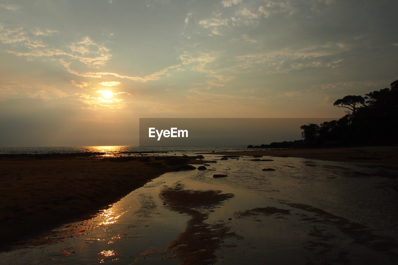 Scenic view of beach during sunset