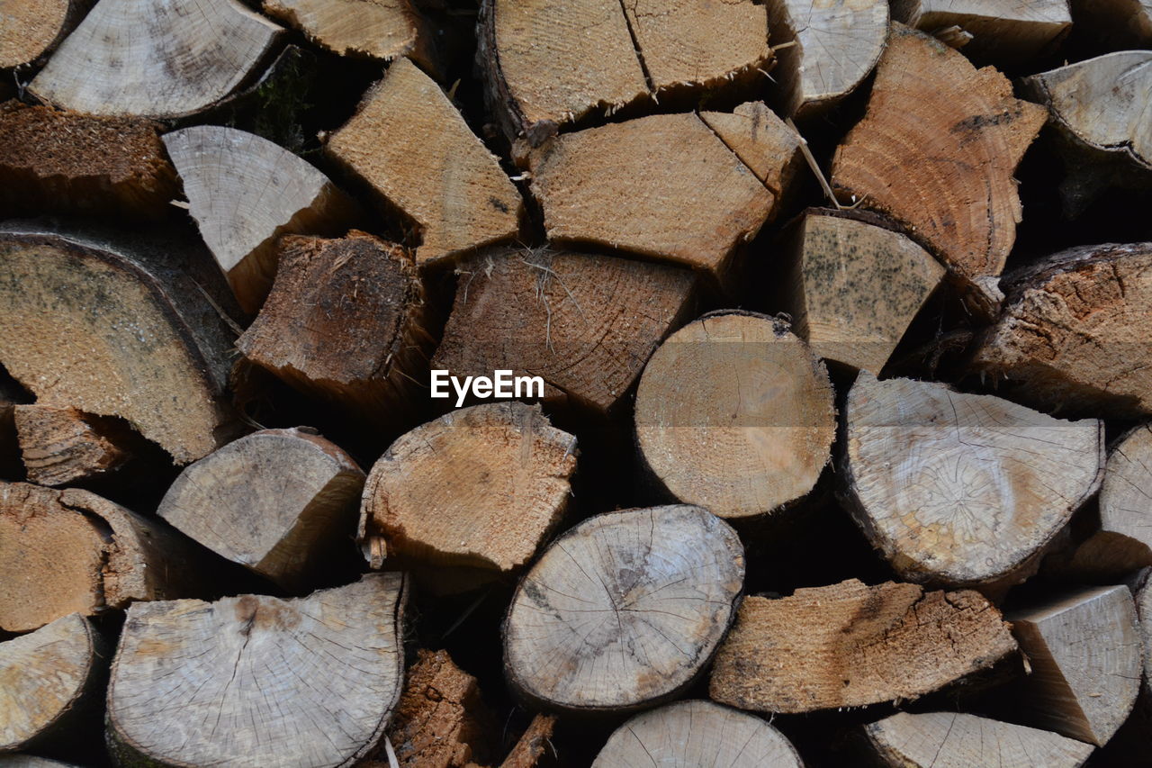 FULL FRAME SHOT OF FIREWOOD STACK