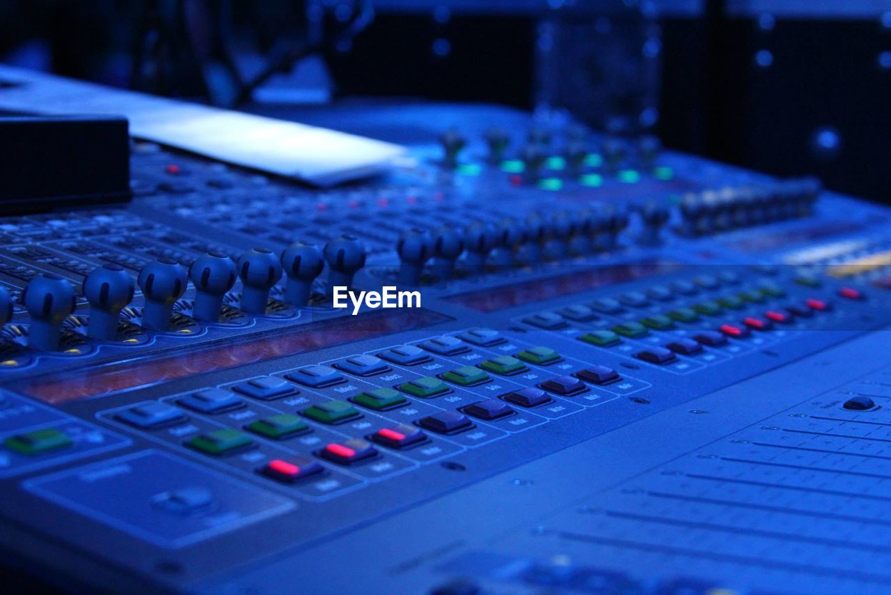 High angle view of sound mixer in studio