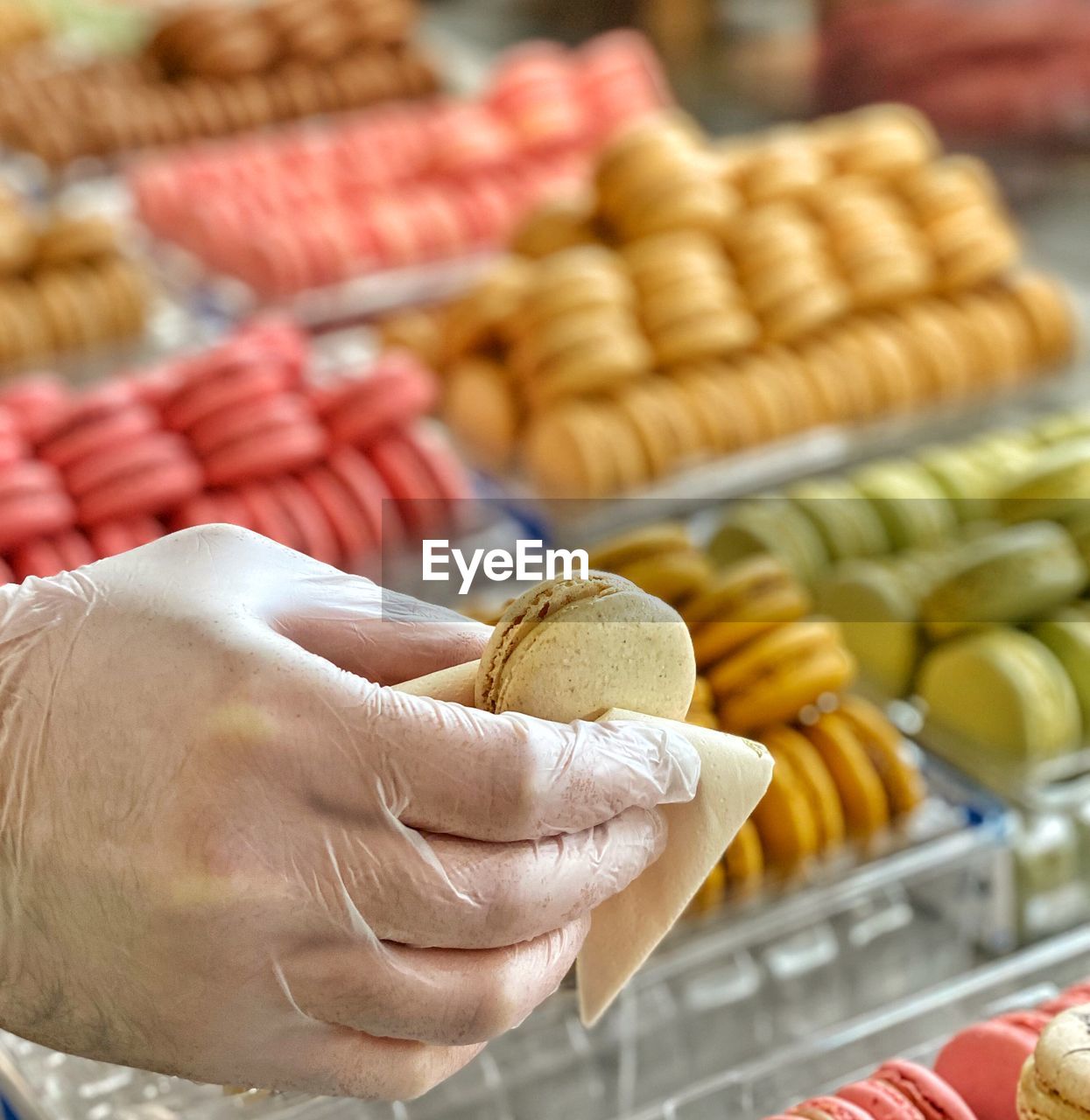 Man  offering a sweet macaron cookie