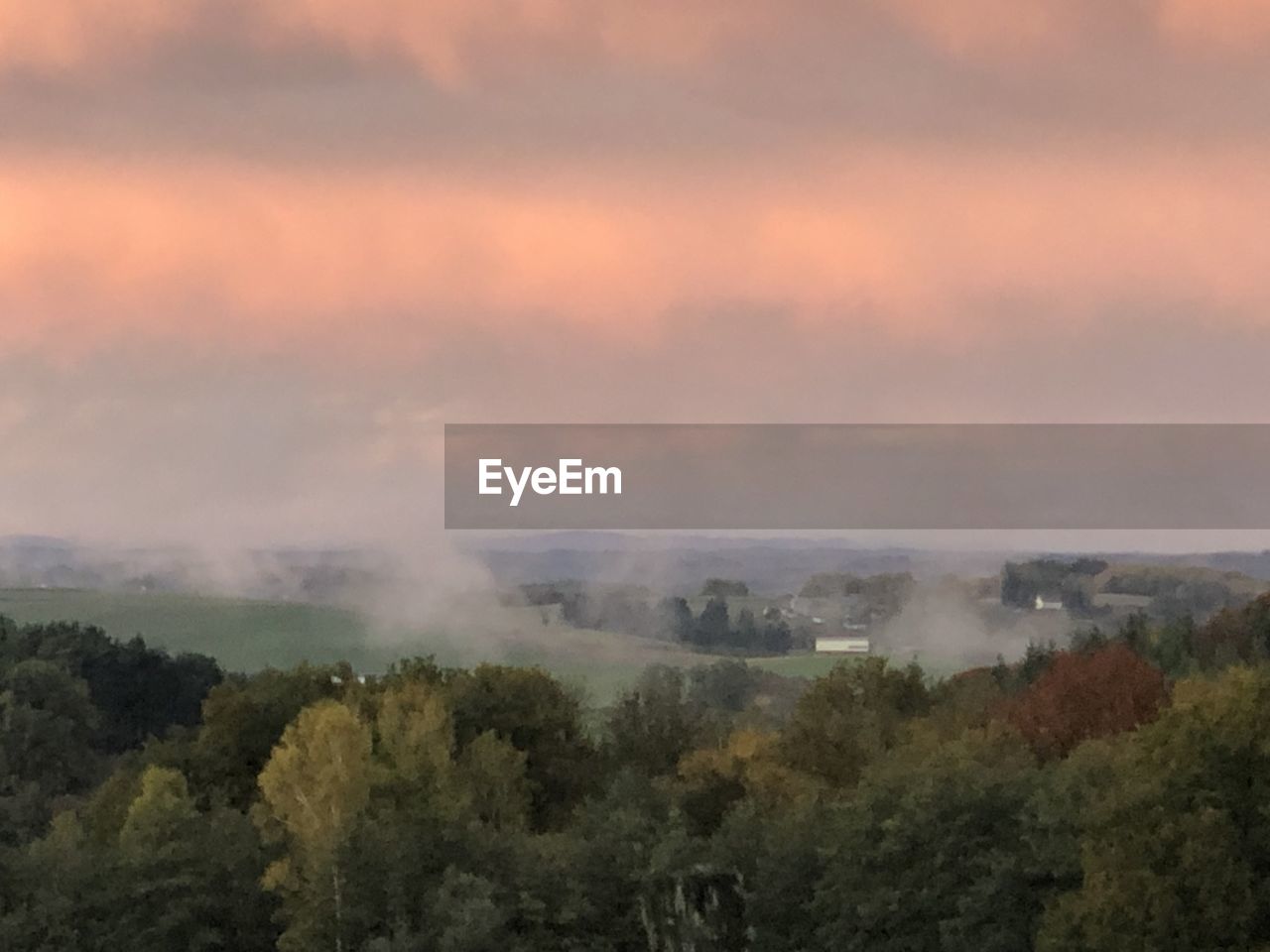 SCENIC VIEW OF TREES ON LANDSCAPE AGAINST SKY DURING SUNSET