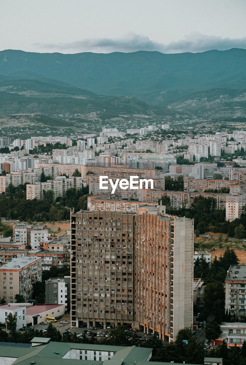 High angle view of ussr townscape against sky