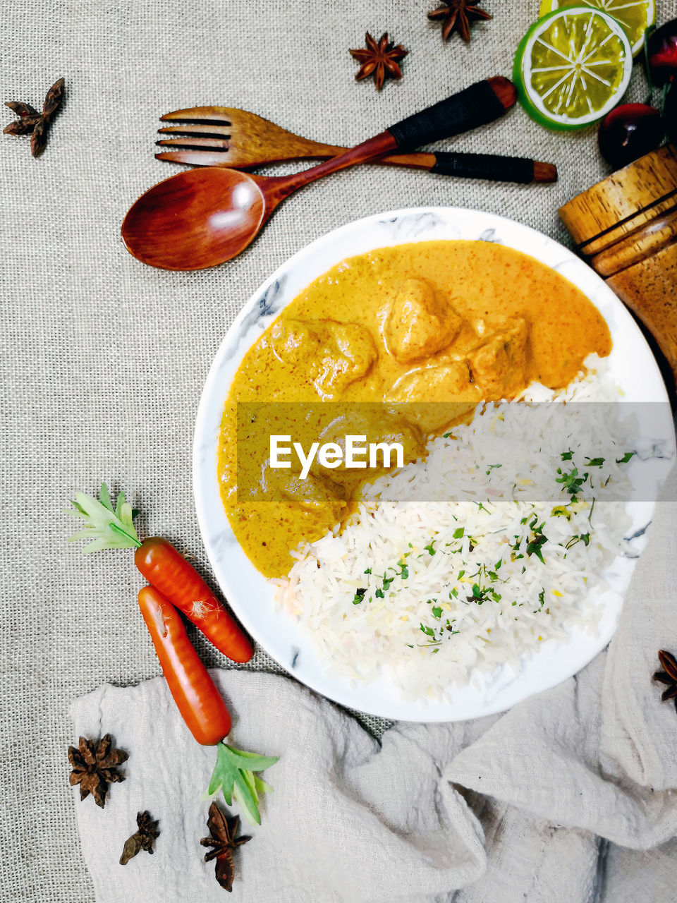 high angle view of food served on table