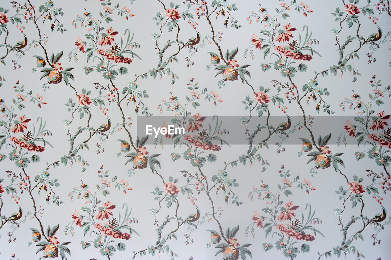 Full frame shot of vintage wallpaper with floral pattern