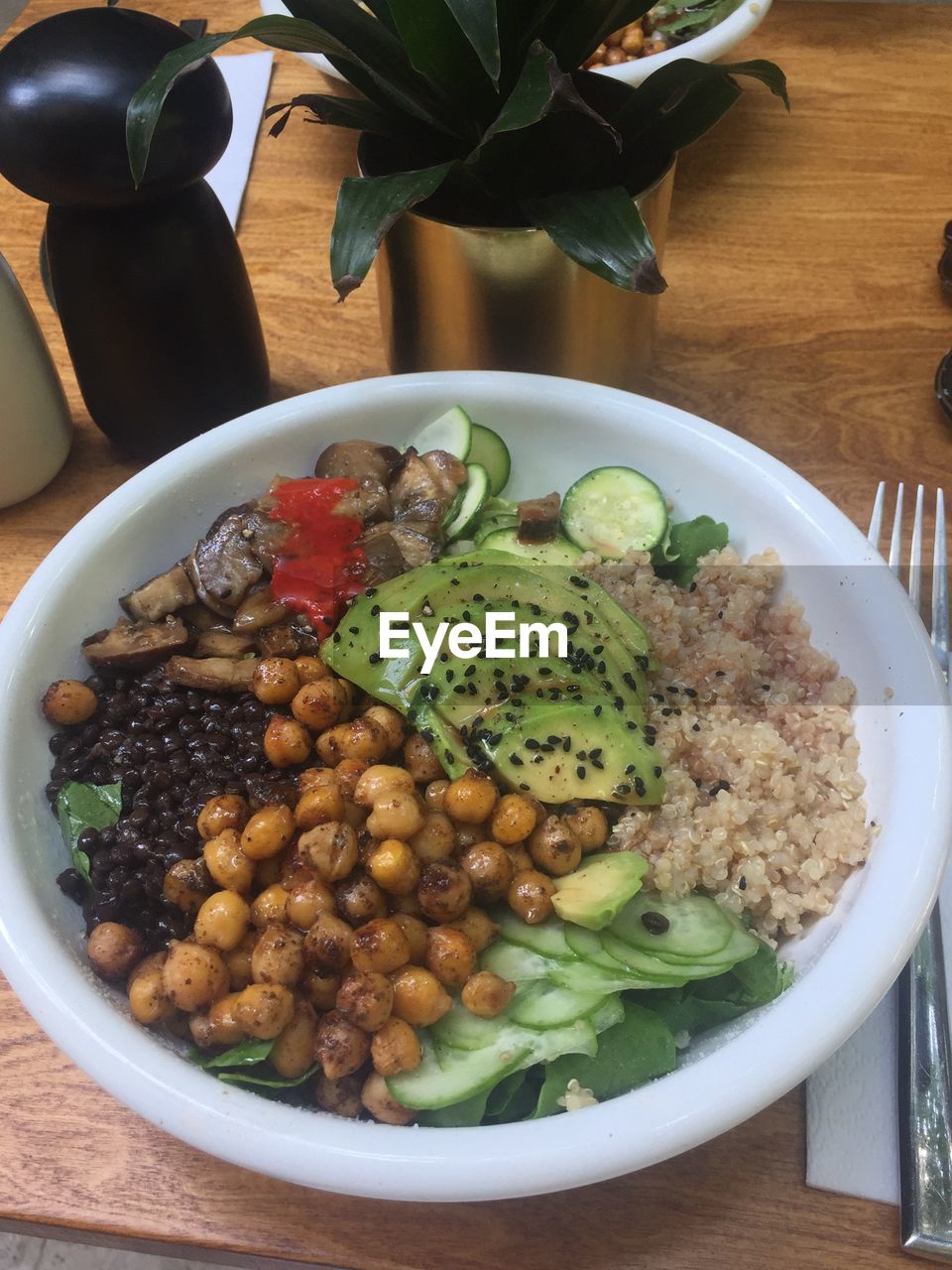 High angle view of meal served on table