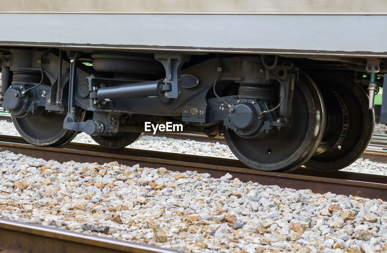 Close-up of train on railroad track