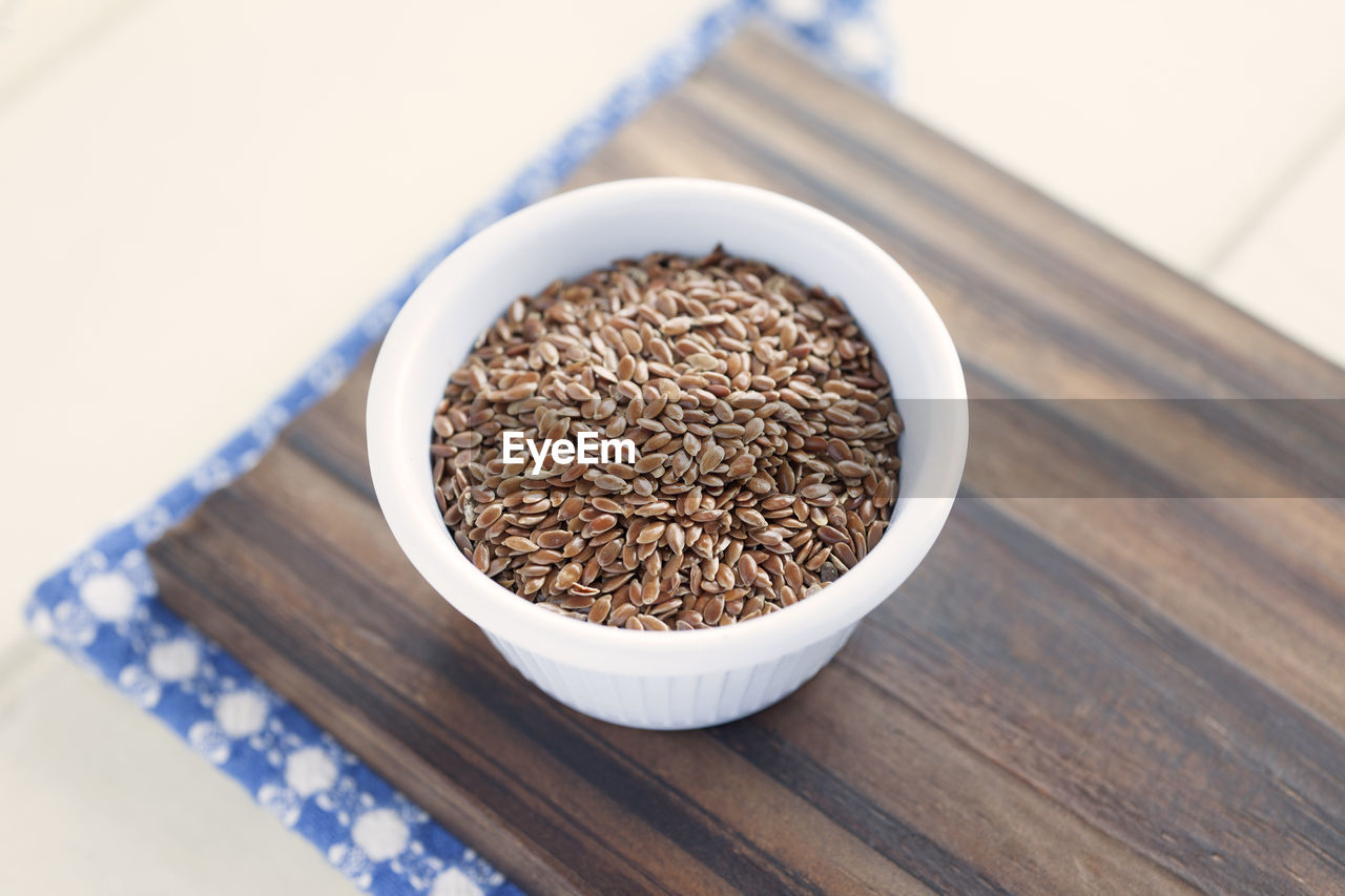 High angle view of food in bowl on table