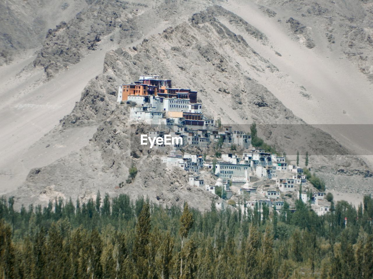High angle view of thiksey monastery 