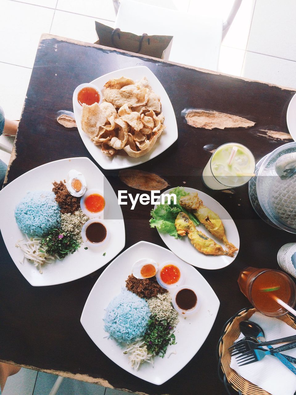 High angle view of food on table