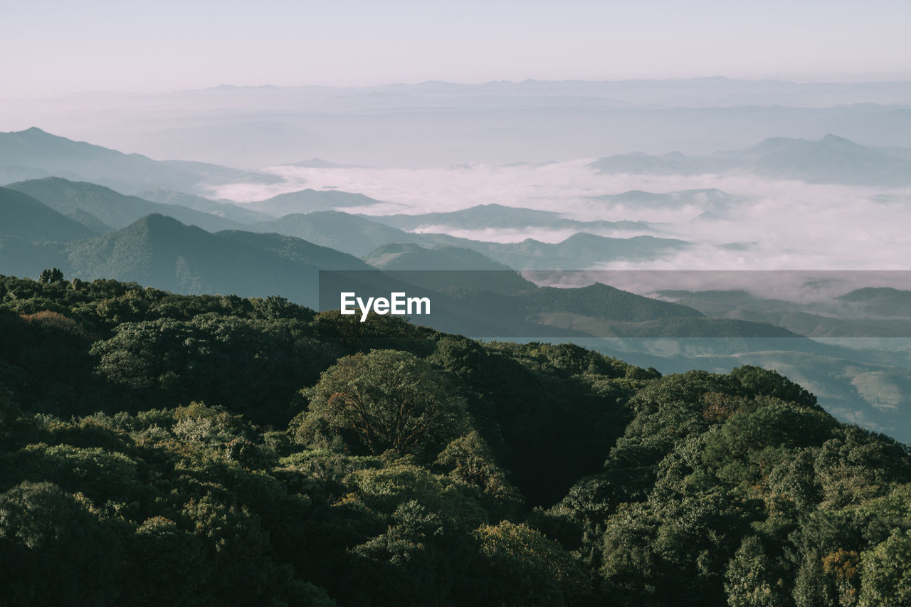 High angle view of mountains against sky