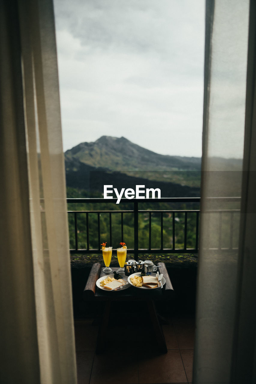 Food served on table in balcony