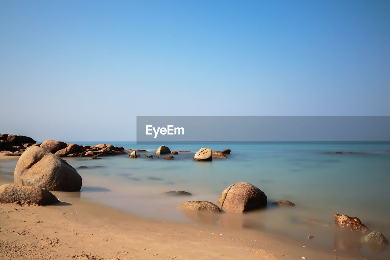 Scenic view of sea against clear sky